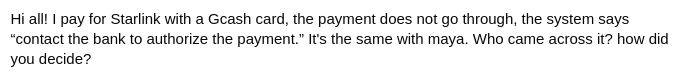 Starlink’s Payment Requirements