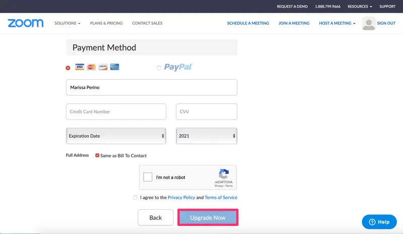 Zoom Billing Information