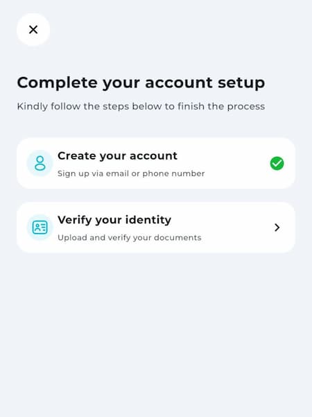 EverTry KYC verification screen for account setup
