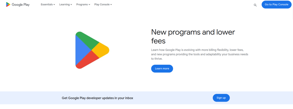 Play Console landing page