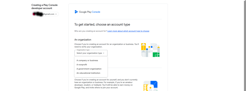 account type selection