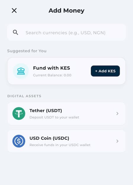 EverTry wallet funding screen showing local currency to dollar conversion