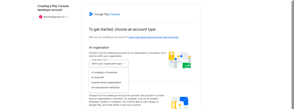 Google developer account select account